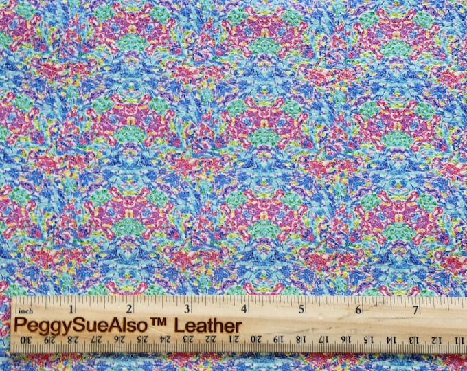 Leather 3-4-5 or 6 sq ft SUMMER ABSTRACT PAINTING  blue, pink, green Cowhide 3-3.5 oz/1.2-1.4 mm PeggySueAlso E1095-05