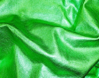 Pebbled Metallic 5"x11" Shinier EMERALD GREEN - shows the grain - cowhide Leather 3 oz / 1.2 mm PeggySueAlso® E4100-13