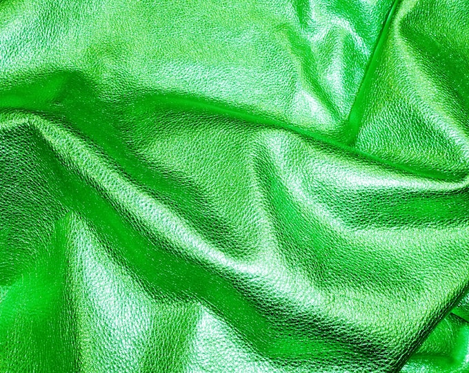 Pebbled Metallic 8"x10" Shinier EMERALD GREEN - shows the grain - cowhide Leather 3 oz / 1.2 mm PeggySueAlso® E4100-13B