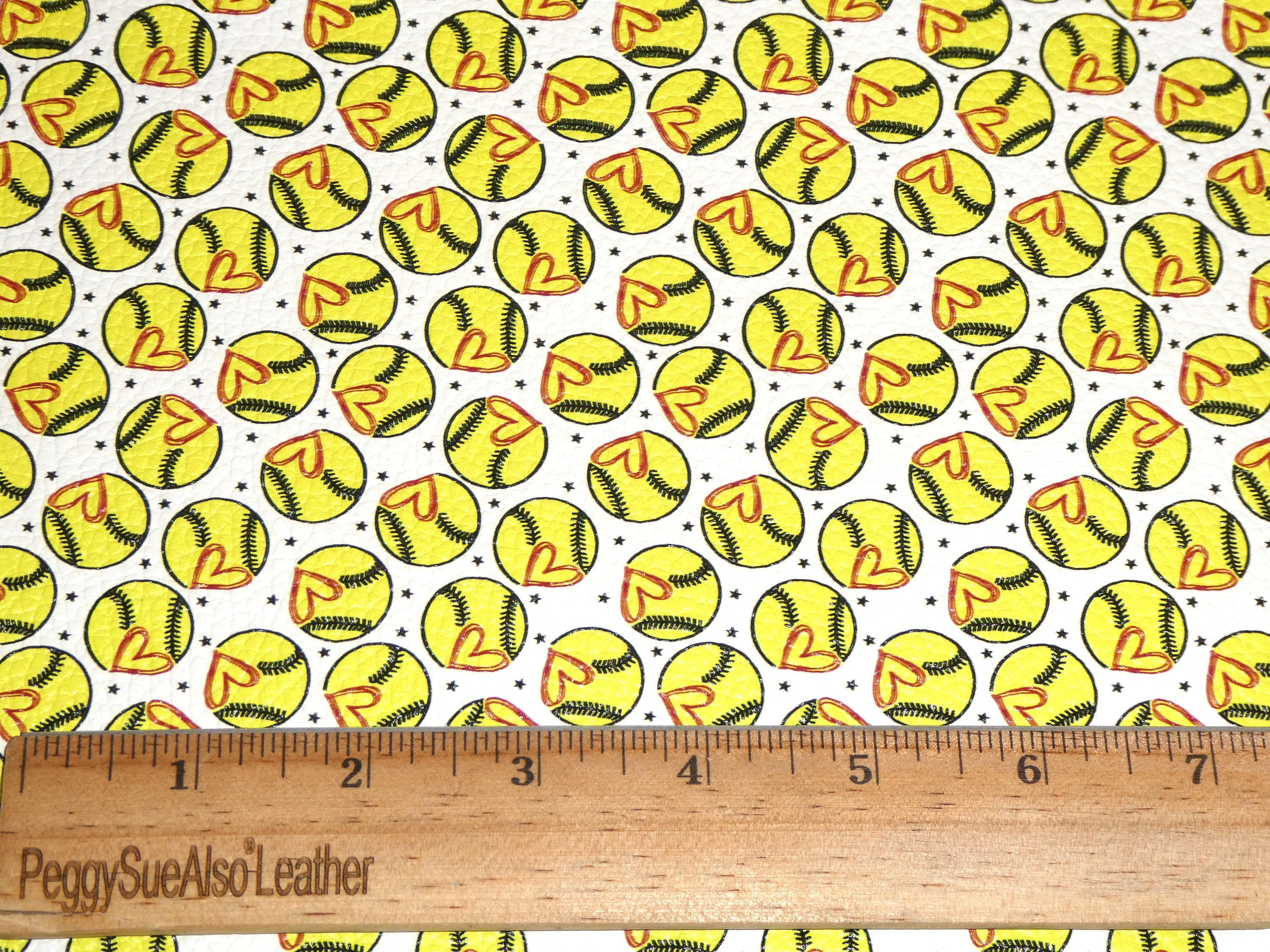 Leather 8x10 LOVE of SOFTBALL (balls are 5/8 across) RED on Yellow