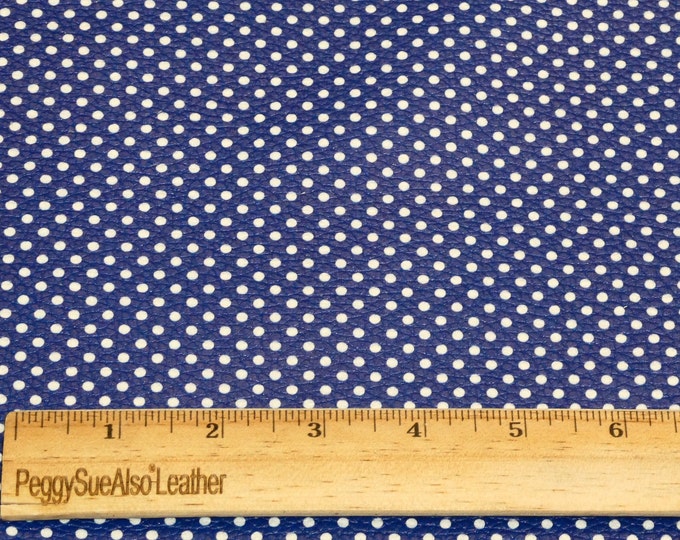 Leather 5"x11" Small WHITE Polka Dots Dark Royal / Light Navy Blue (gray backside) Cowhide 4oz /1.6mm PeggySueAlso E3090-32B