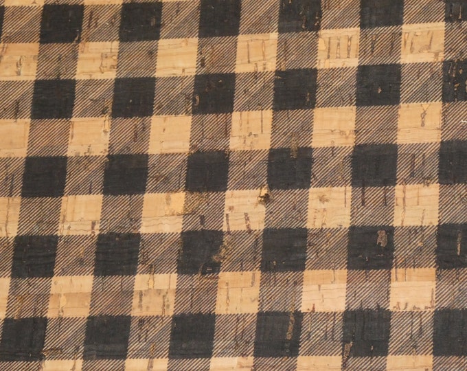 Cork 12"x12" BLACK & CORK Tartan PLAID Cork applied to Cowhide 1/2 inch squares Thick 5.5oz/2.2mm PeggySueAlso E5610-89