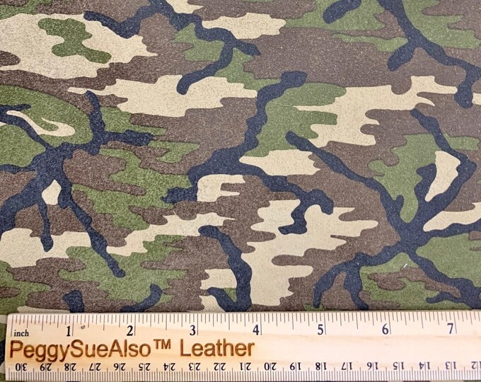 Suede leather 8"x10" DISTRESSED CAMO Khaki Black Olive Tan cowhide 3.25-3.75 oz / 1.3-1.5 mm PeggySueAlso E2030-18