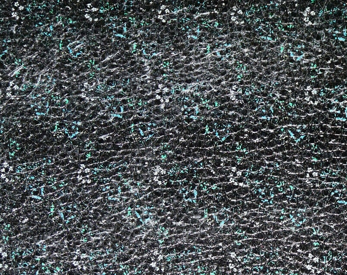 Leather 12"x12" Tiny MIDNIGHT BLOOMS turquoise, green and white on black Cowhide 3.5-4 oz/1.4-1.6 mm PeggySueAlso E7010-01