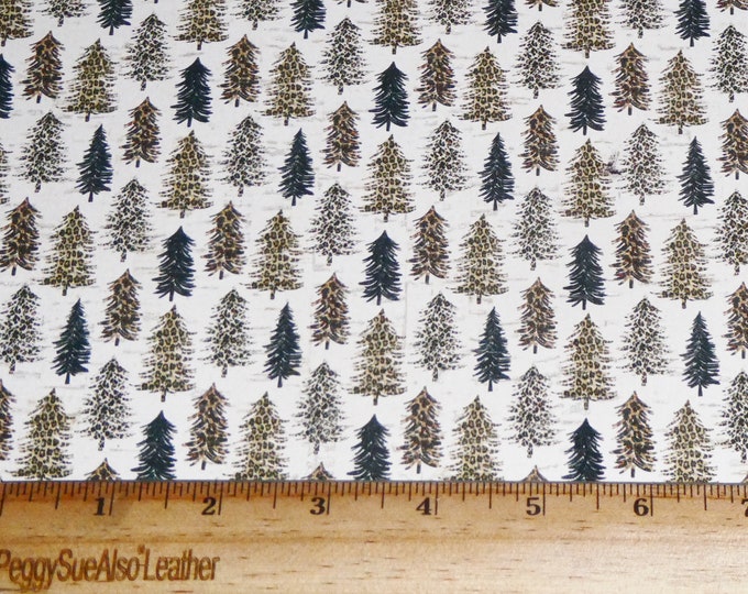 Cork 2 pcs 4"x6" CHRISTMAS Leopard TREES on White cork (trees 3/4"-1"tall) applied to Leather 5oz/2mm PeggySueAlso™ E5610-500 xmas in July