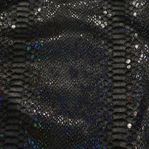 May include: Black iridescent snakeskin fabric with a textured pattern.