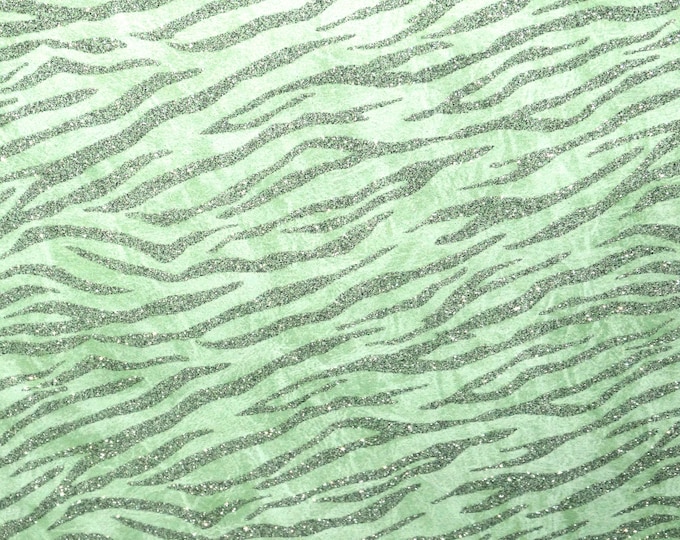 TIGER Stripe 8"x10" MoSS Green with SILVER GLITTER zebra Cowhide (not real thick, slightly firm) 3 oz/1.2 mm PeggySueAlso E1566-06