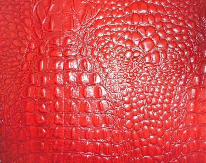 Alligator 5"x11" RED with DARK RED Crocodile Embossed Cowhide Leather 3.75-4 oz/ 1.5-1.6 mm PeggySueAlso® E2860-16