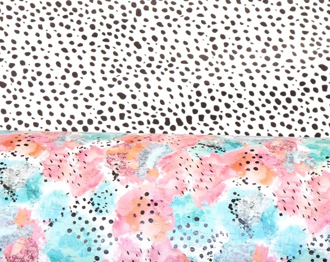 DOUBLE sided Cork 12"x12" Cotton CANDY Pink / Turquoise Cork, Leather Backside DALMATIAN black / white 5.5oz/2.2mm PeggySueAlso® E5611-02