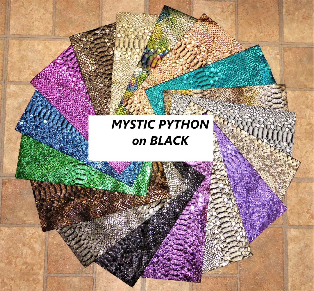 Mystic Python 7 to 10 Sq Ft Metallic Leather ON BLACK Suede Cowhide ...