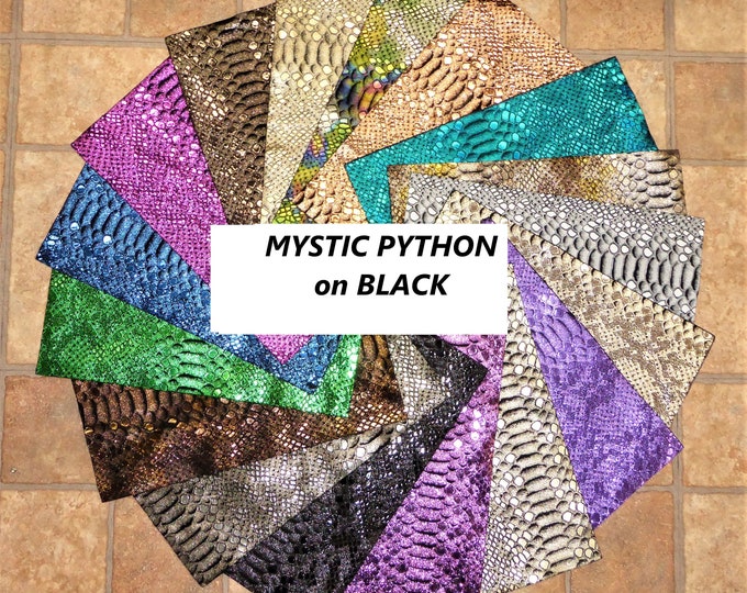 Mystic Python 7 to 10 sq ft Metallic Leather ON BLACK suede cowhide thicknesses vary (see description) PeggySueAlso® E2868