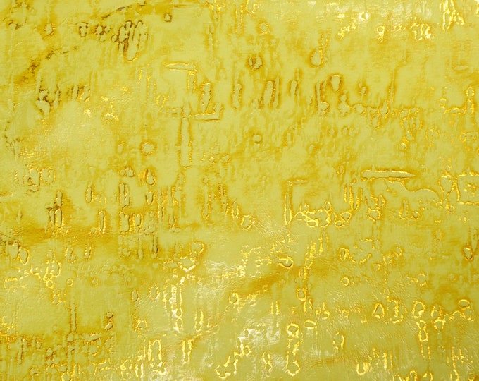 Wildwood 3-4-5 or 6 sq ft CANARY YELLOW with GoLD Metallic Embossed Cowhide Leather  2-2.5 oz/ 0.8-1 mm PeggySueAlso E3839-15