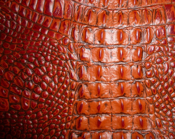 Alligator 3-4-5 or 6 sq ft BURNT ORANGE Gator Embossed Cowhide Leather 2.75-3 oz/ 1.1 - 1.2mm PeggySueAlso® E2860-02 hides available