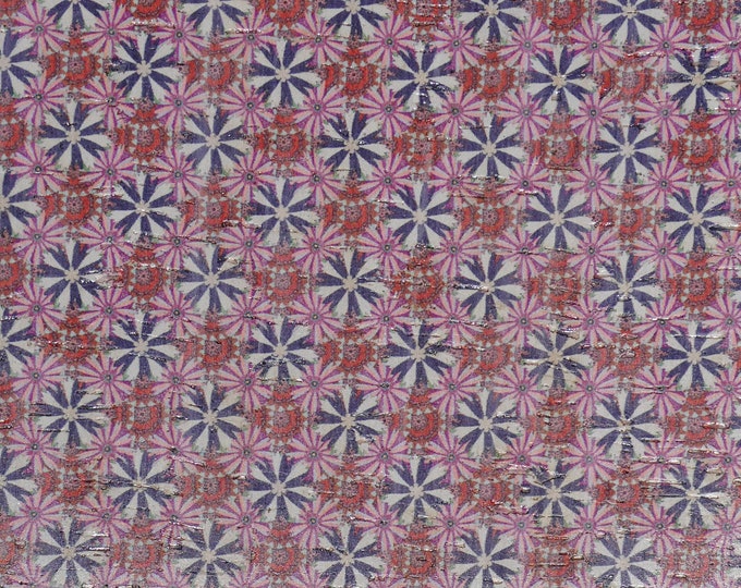 Cork 12"x12" KALEIDOSCOPE (PINWHEEL 1/2") White Navy Pink CORK on Leather 4 body/strength Thick 5oz/2mm PeggySueAlso E5610-75 limited
