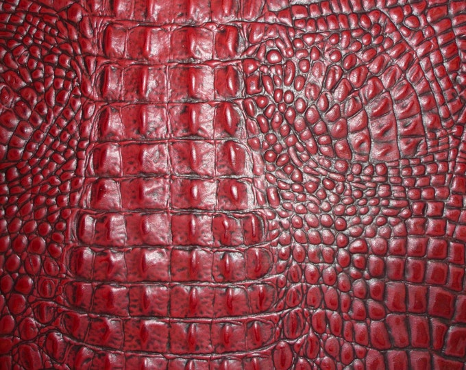 ALLIGATOR 12"x12" CRANBERRY / Burgundy Dk Highlights Croc Embossed Cowhide 2.5 oz/1.2mm PeggySueAlso E2860-18