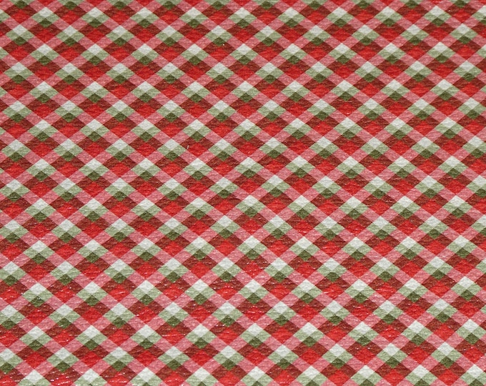 Leather 2 pieces 4"x6" Christmas NEUTRAL PLAID Red green gray (1/4" squares) Cowhide 3.25-3.5 oz/1.1-1.2 mm PeggySueAlso® E1382-39 xmas