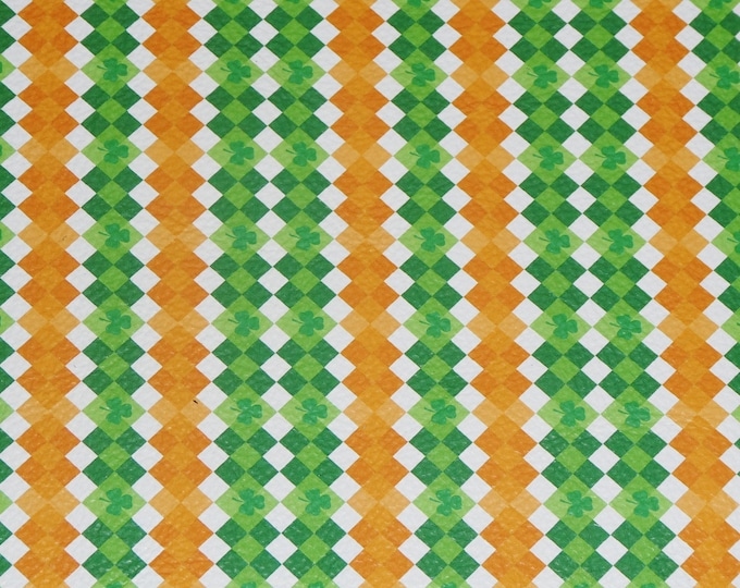 Leather 8"x10" St. Patrick's Shamrock Green White Orange Pebbled Stripe Cowhide 3.25-3.5 oz / 1.3-1.4 mm PeggySueAlso E4710-04