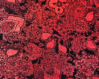 Leather 8"x10"  Paisley Love Rose RED Metallic / Black Soft Suede Cowhide 3-3.25 oz /1.2-1.3 mm PeggySueAlso® E3110-08 hides available