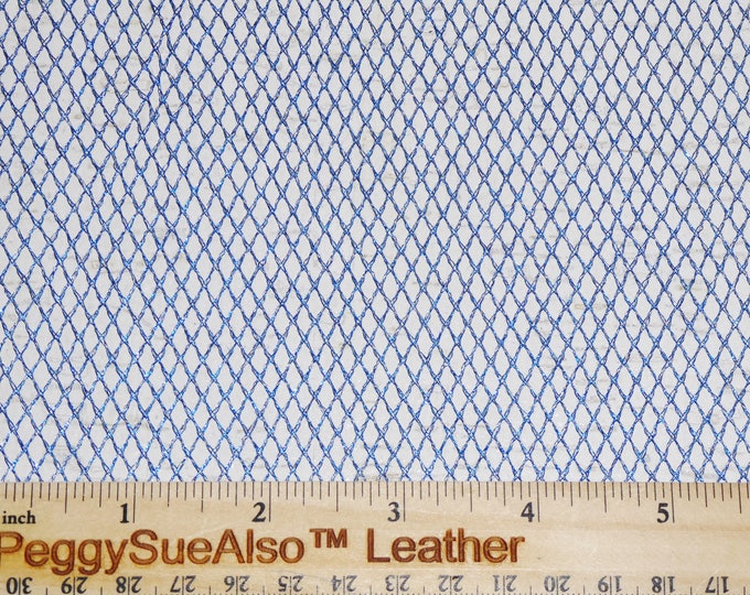 Cork 5"x11" ROYAL Blue Metallic MESH  on WHITE Birch Cork applied to Leather VeRY Thick 6.5oz/2.6mm PeggySueAlso® E5610-417