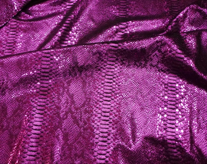 Leather 12"x20"+  Mystic Python M FUCHSIA Berry Metallic  on BLACK suede Cowhide 2.75-3 oz/1.1-1.2 mm PeggySueAlso E2868-42