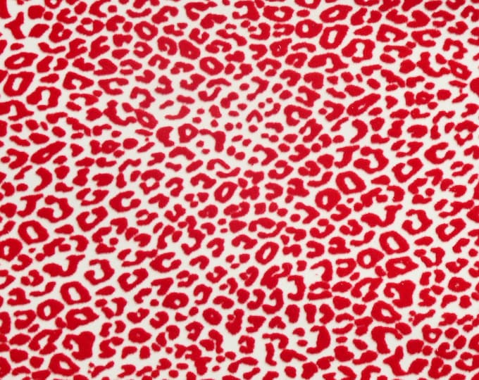 Flocked Leopard 12"x12" RED Raised spots on WHITE fairly firm Cowhide leather 3.25-3.75 oz / 1.3-1.5 mm PeggySueAlso E2550-83