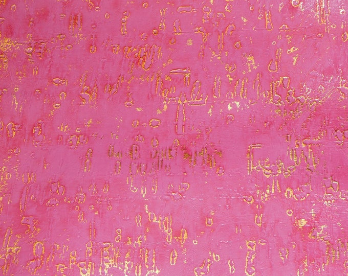 Wildwood 3-4-5 or 6 sq ft HOT PINK with GoLD Metallic Embossed Cowhide Leather 2-2.5 oz/ 0.8-1 mm PeggySueAlso E3839-14
