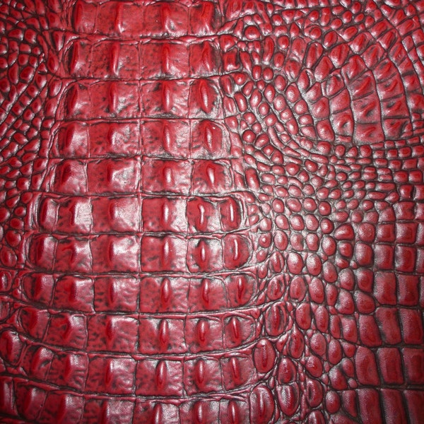 ALLIGATOR 8"x10" CRANBERRY / Burgundy Dk Highlights Croc Embossed Cowhide 2.5 oz/1.2mm PeggySueAlso E2860-18