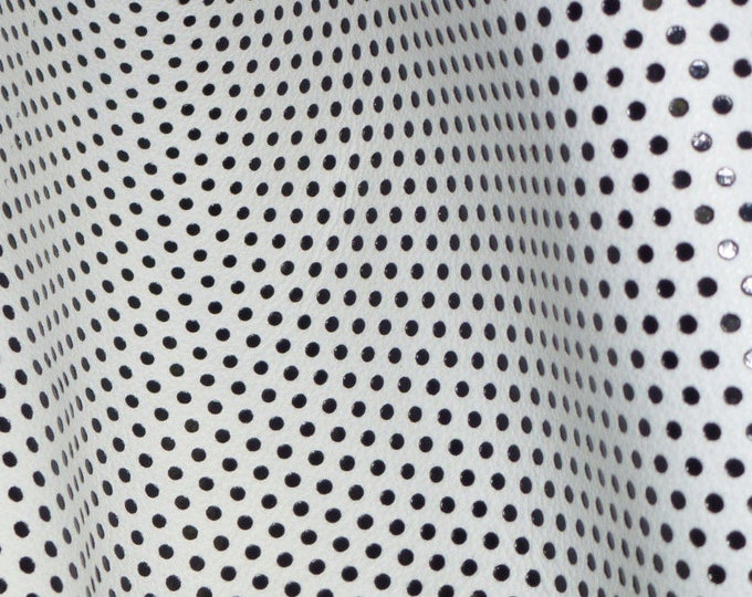 Leather 12"x20"+ Small BLACK Polka Dots WHITE Grain Cowhide 4 dots per inch 3.75oz/1.3 mm PeggySueAlso® E3098-05A