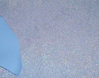 Sparkle 3-4-5-6 sq ft Silver Halo Metallic on AERO / Columbia Blue Divine Grain Cowhide Leather 1.75-2oz / 0.7-0.8 mm PeggySueAlso® E7500-22