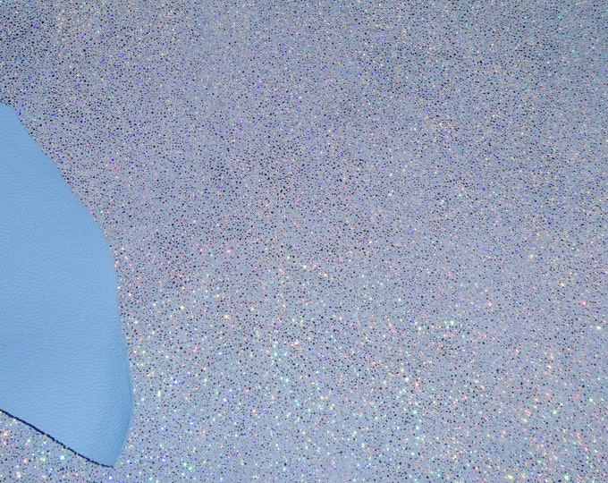 Sparkle 5"x11" Silver Halo Metallic on AERO / Columbia Blue Divine Grain Cowhide Leather  thin 1.75-2oz / 0.7-0.8 mm PeggySueAlso E7500-22