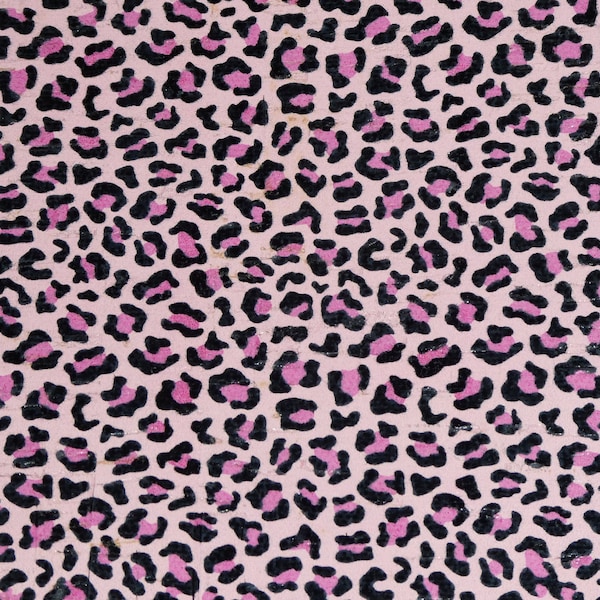Cork 2 pcs 4"x6" Exotic PINK and BLACK Leopard spots on Baby PINK Cork with Leather Backing 5.5oz/2.2 mm PeggySueAlso® E5610-245 hides too