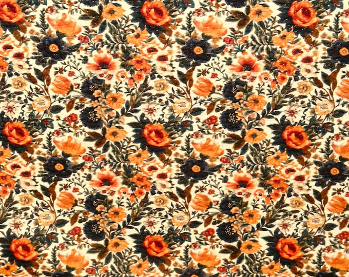 Leather 8"x10" Fall Flower garden, orange and midnight navy blue Cowhide 3-3.25 oz / 1.2-1.6 mm PeggySueAlso® E1197-04