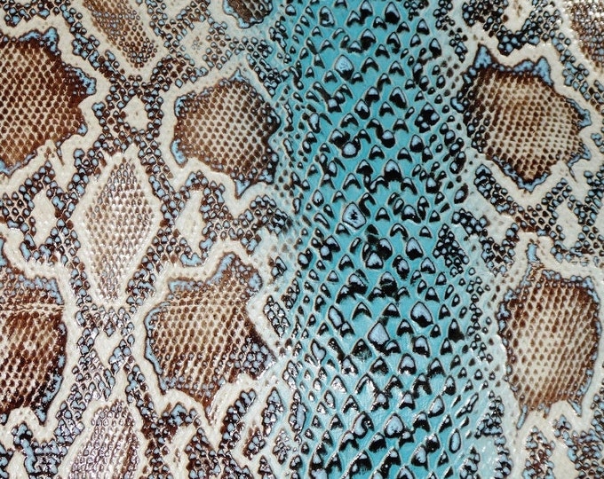 Leather 8"x10" PYTHON Snake TURQUOISE and MOCHA Cowhide 2.5-3 oz /1-1.2 mm PeggySueAlso E1559-01 Hides Available