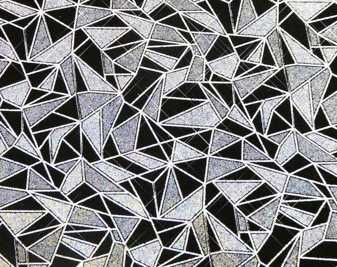 12"x12" SILVER Halo SHATTERED Mosaic GLASS Iridescent Metallic on Black SuEDE cowhide 3-3.5 oz/1.2-1.4 mm PeggySueAlso® E2866-02