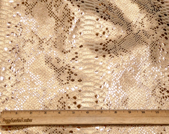 Metallic Leather 20"x20" Mystic Python ROSE GOLD on BEIGE Cowhide 2.5oz /1 mm PeggySueAlso E2868-09 hides available