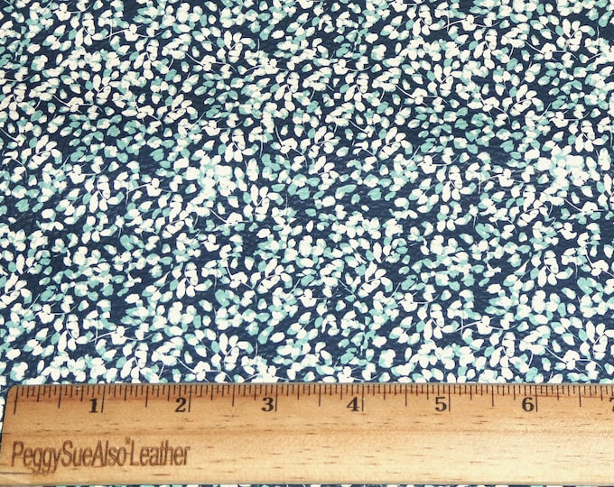 Leather 2 pieces 4"x6" DITSY FLOWERS  turquoise, white on NAVY Blue Cowhide 3-3.5 oz/1.2-1.4 mm PeggySueAlso® E2508-04