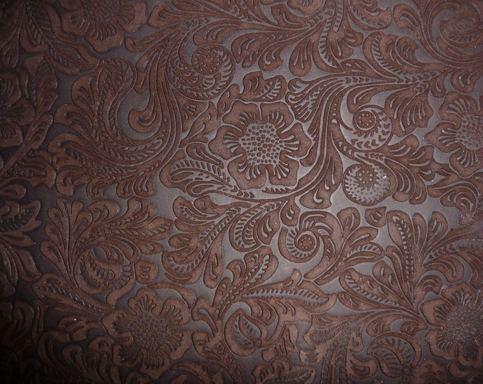 Etched Daisy 12"x12" Rich CHOCOLATE Brown Floral Matte SUEDE Cowhide Leather  4-4.5 oz/1.4-1.5 mm PeggySueAlso E2875-02 hides available