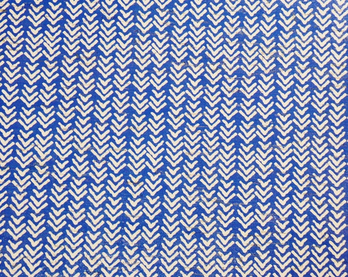 Cork 8"x10" WHITE on ROYAL BLUE Rough Chevron (1/4" wide) CoRK applied to leather Thick 5.5oz/2.2mm PeggySueAlso® E5610-432