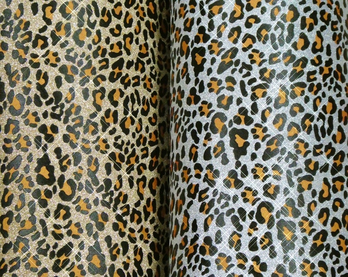 3, 4, 5 6 or 7 sq ft LEOPARD GLiTTER MeTALLIC FABRIC applied to Leather 4 firmness Choose color at checkout 3.5-4oz/1.4-1.6mm PSA E4360