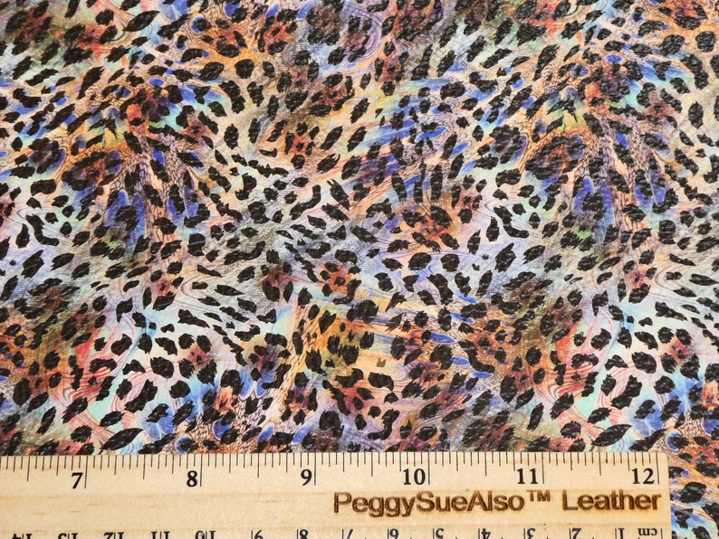 Leather Version 3-4-5 or 6 sq ft EXOTIC RAINBOW Leopard Cowhide 3-3.5oz /1.2-1.4 mm PeggySueAlso E2550-27 image 2