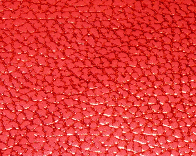 Leather 8"x10" Mini DINOSAUR RED Metallic on RED Embossed Cowhide 2.5 oz /1 mm PeggySueAlso® E3010-08