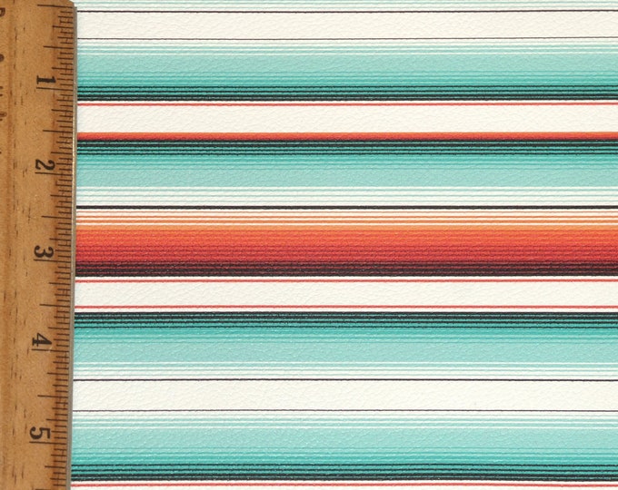 LEATHER 8"x10" ARIZONA SERAPE Turquoise Orange White Black Striped Pebbled Cowhide fairly Thin but not soft 2.5oz/1mm PeggySueAlso E8400-03