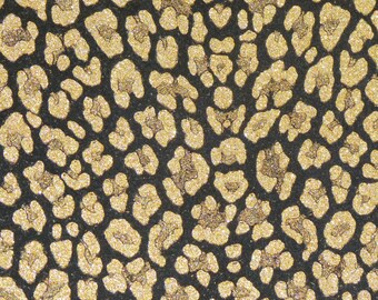 Shimmery Leopard 3-4-5 or 6 sqft GOLD Metallic on BLACK Suede Cowhide Leather  2.75-3 oz / 1.1-1.2 mm PeggySueAlso E2550-34
