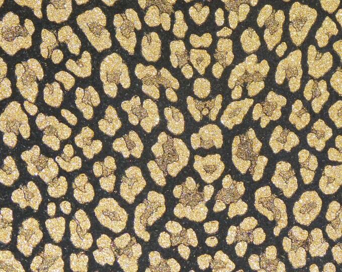 Shimmery Leopard 3-4-5 or 6 sqft GOLD Metallic on BLACK Suede Cowhide Leather  2.75-3 oz / 1.1-1.2 mm PeggySueAlso E2550-34