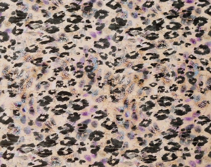 CORK 3-4-5 or 6 sq ft LEOPARD FESTIVAL purple blue black tan on Cork applied to Cowhide Thick 5oz/2mm PeggySueAlso® E5610-163