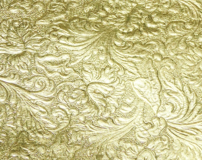 Metallic Leather 5"x11" Western SADDLE embossed GOLD  SOFT Cowhide thin 2 oz/0.8 mm PeggySueAlso E2816-12 hides available