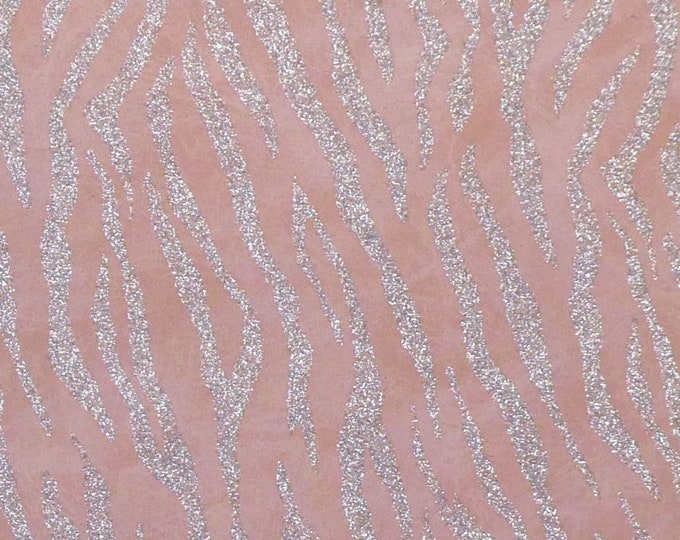 Tiger Stripe 8"x10" Spanish PINK with SILVER GLITTER zebra Cowhide (not real thick, slightly firm) 3 oz/1.2 mm PeggySueAlso E1566-04