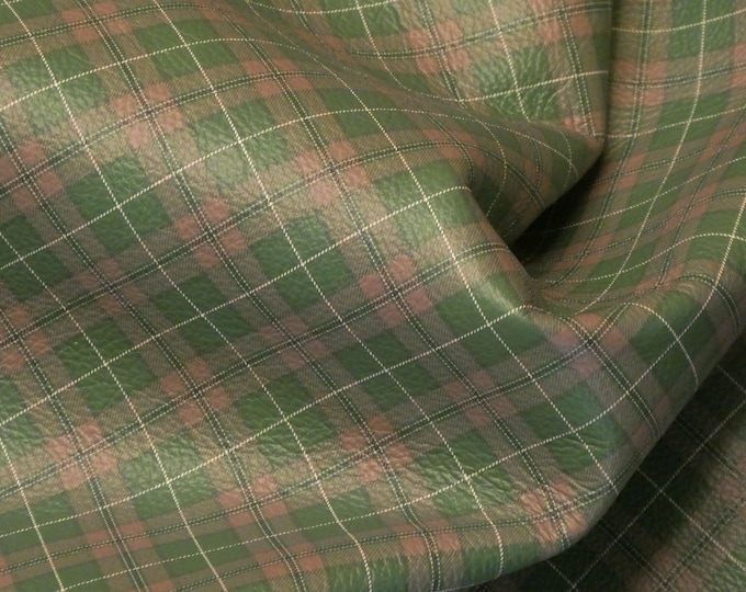 Leather 8"x10" Tartan Plaid Print HUNTERS Green and GRAY  Cowhide 3-3.5 oz / 1.2-1.4 mm PeggySueAlso® E2178-08
