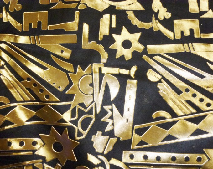 Metallic Leather 8"x10" Tool Pattern GOLD on BLACK Grain  LAMBSKIN 2.5 oz / 1 mm PeggySueAlso® E2755