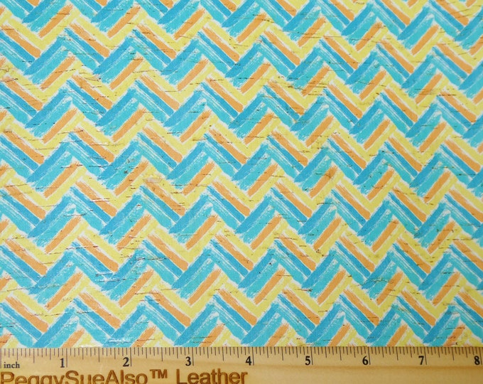 Cork 2 pieces 4"x6" Easter Egg TEAL / YELLOW CHEVRON applied to CoRK on Leather 4 body/strength Thick 5oz/2mm PeggySueAlso E5610-68 easter